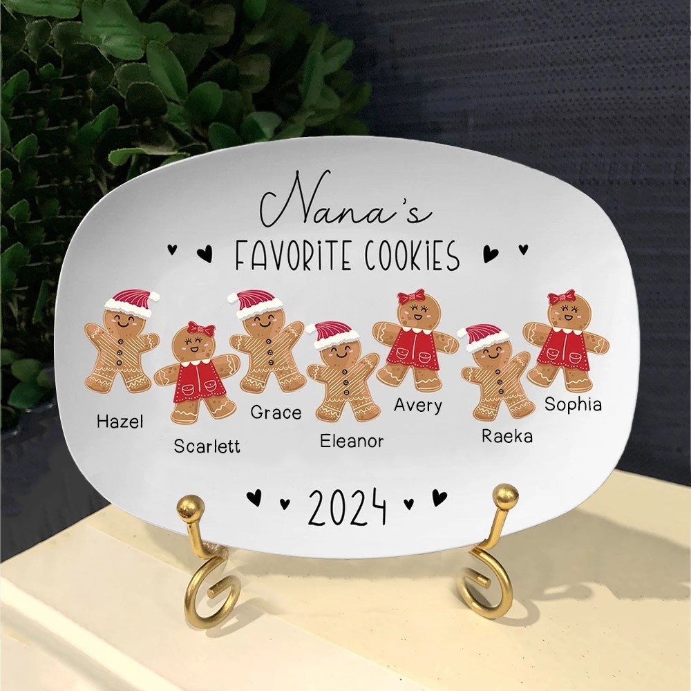 Nana's Favorite Cookies Plate Personalized Gingerbread Christmas Platters Family Gift