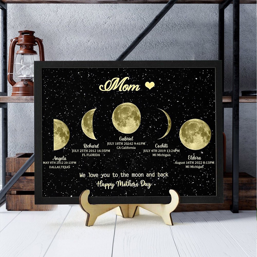 Custom Mom's Universe Moon Phase Print Frame With Kids Names Unique Mother's Day Gifts