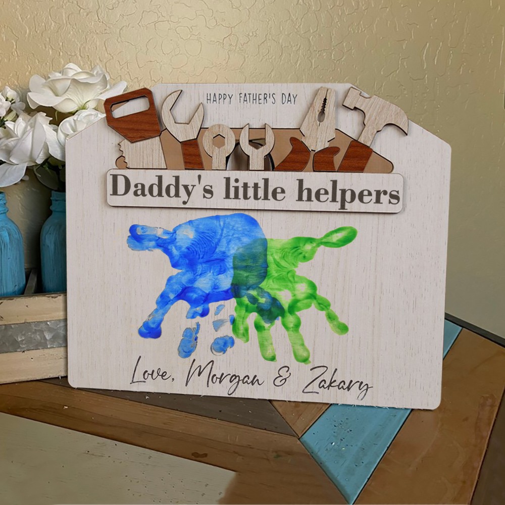 Dad's Little Helpers DIY Handprint Hands Down Custom Father's Day Gift Dad's Workshop Decor