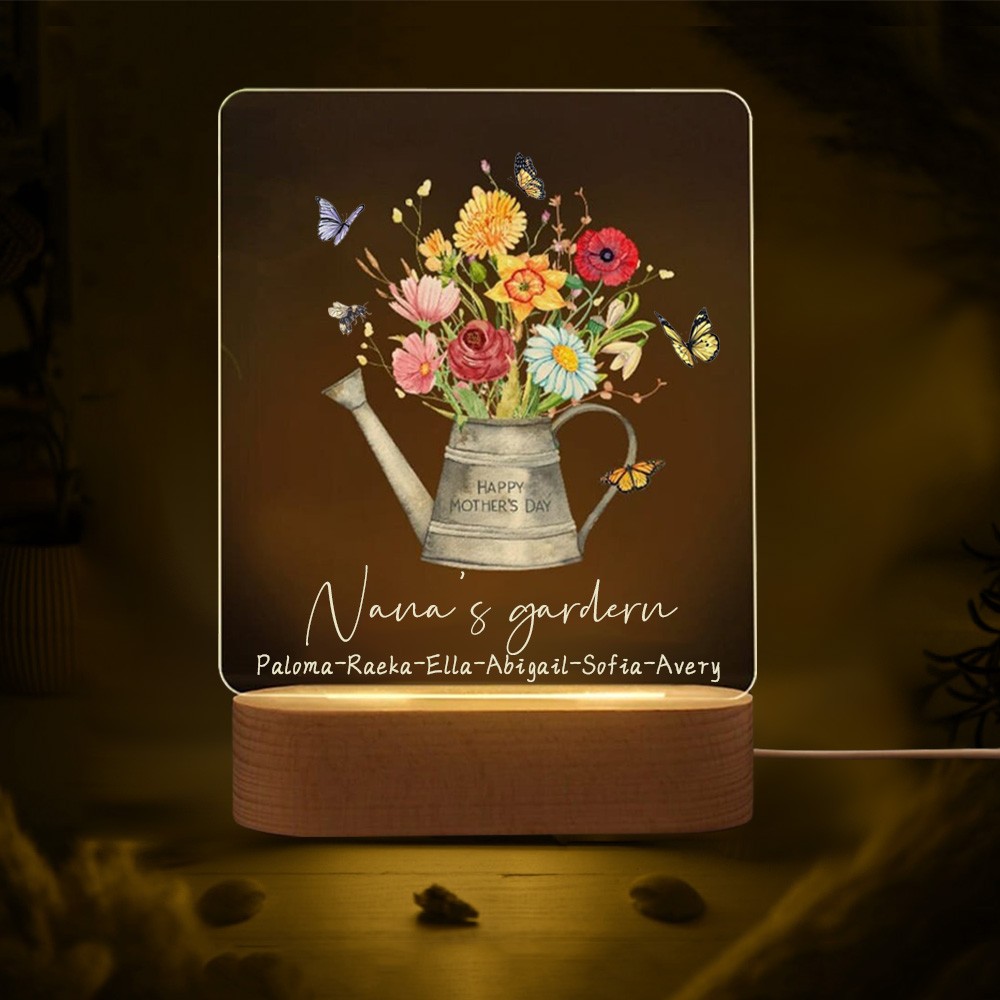 Custom Nana's Garden Birth Flower Bouquet Acrylic Led Night Light For Mother's Day Gift