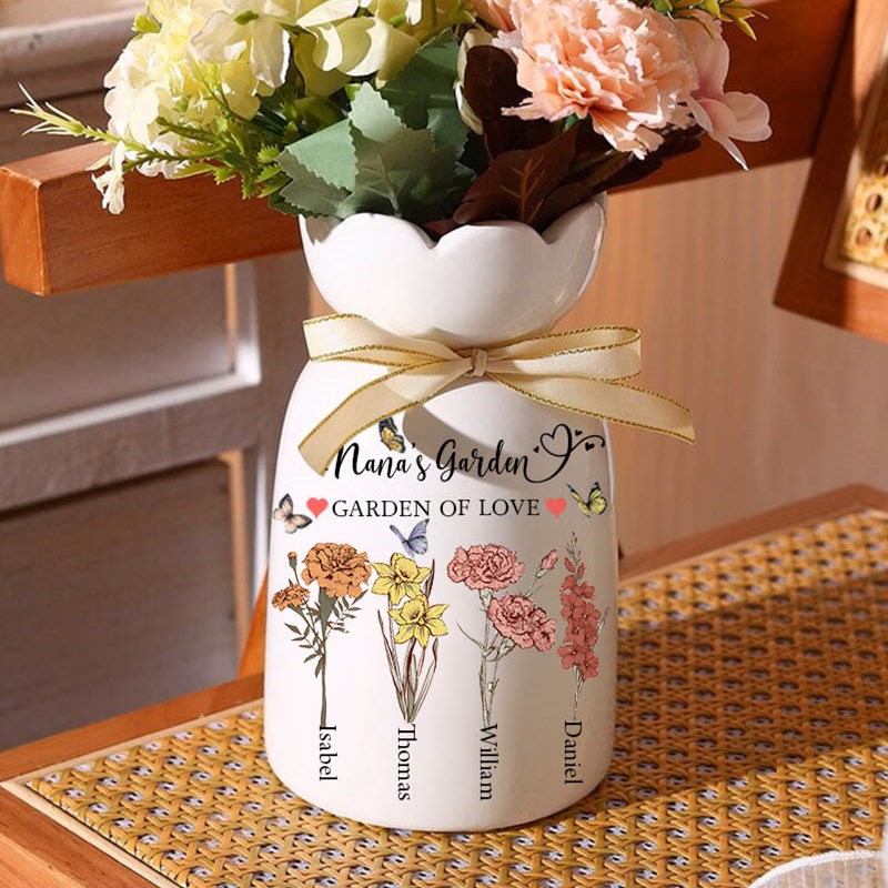 Personalized Nana's Garden Birth Month Flower Vase with Kids Name For Mom Nana Mother's Day Gift