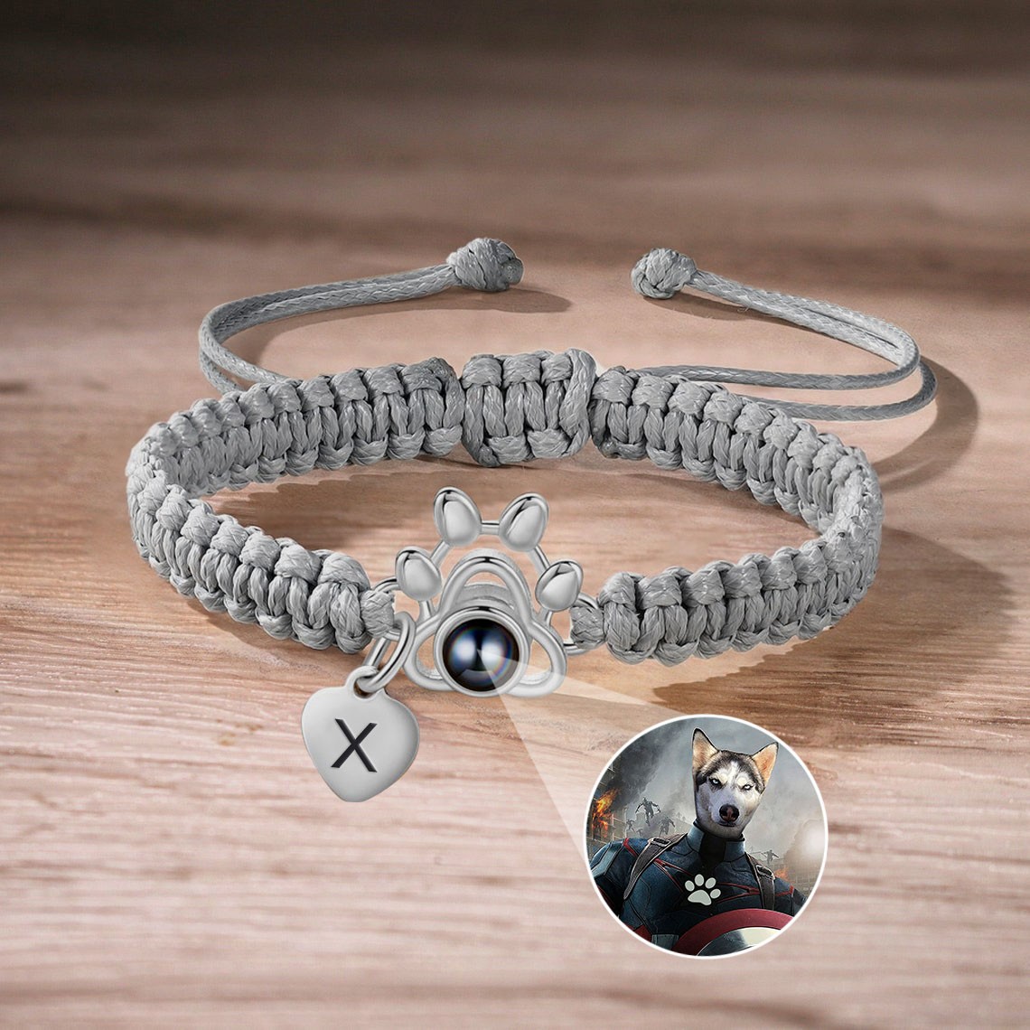 Personalized Pet Memorial Photo Projection Bracelet with Pendant For Pet Lovers