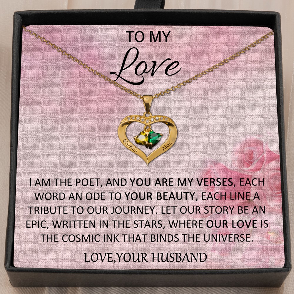 Personalized Dainty Couple Necklace With Names and Birthstone Gifts For Lovers