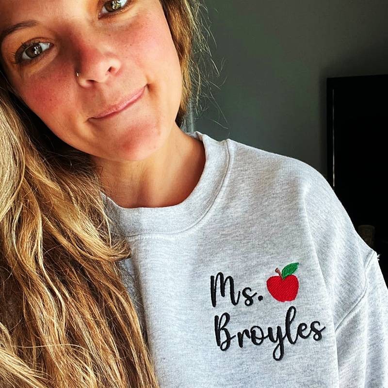 Personalized Embroidered Teacher Apple Sweatshirt Graduation Gift for a New Teacher