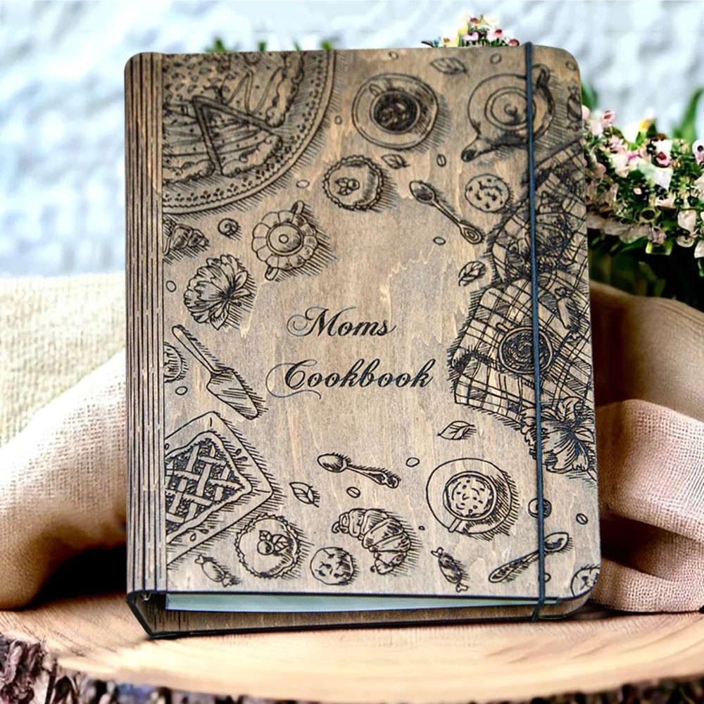 Personalized Wood Recipe Book Blank Binder Mom's Cookbook For Christmas Gift