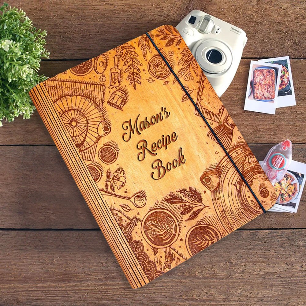 Personalized Wood Recipe Book Blank Binder Cookbook For Mom Grandma Family Christmas Anniversary Gift