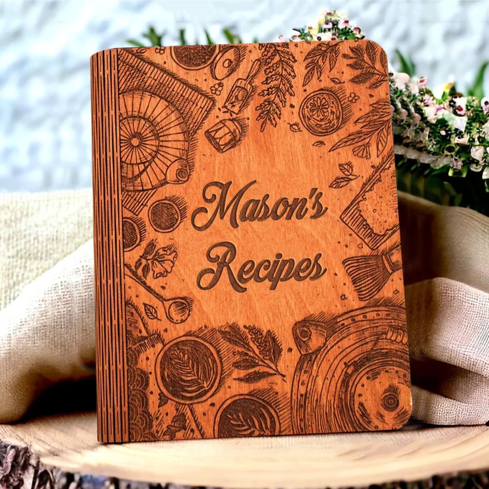 Personalized Wood Recipe Book Blank Binder Cookbook For Mom Grandma Family Christmas Anniversary Gift