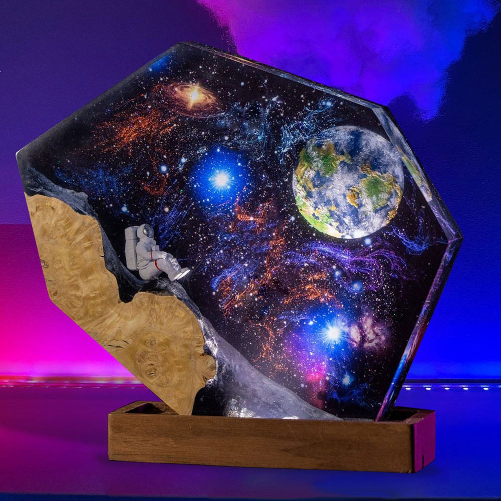 Space Galaxy Astronaut Resin Wood Art Lamp