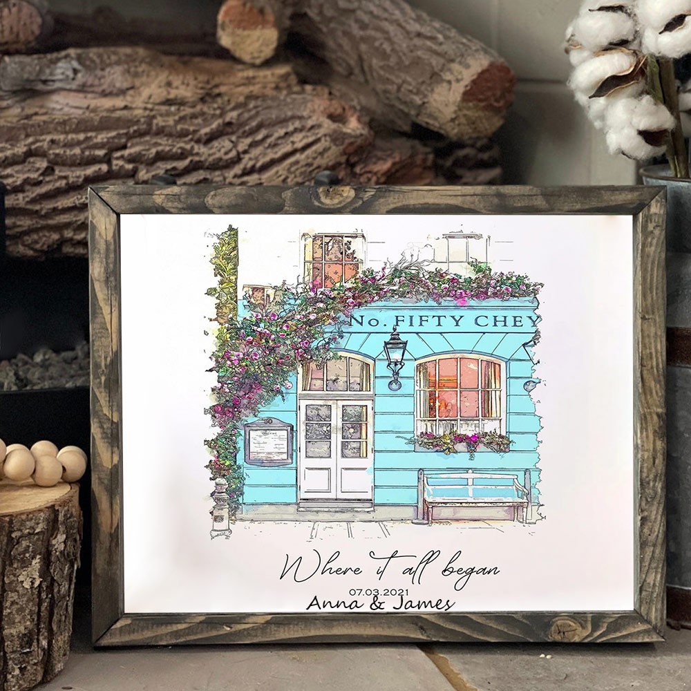 Custom Watercolor House Hand Painted Portrait From Photo Where It All Began For Valentine's Day Anniversary Gift