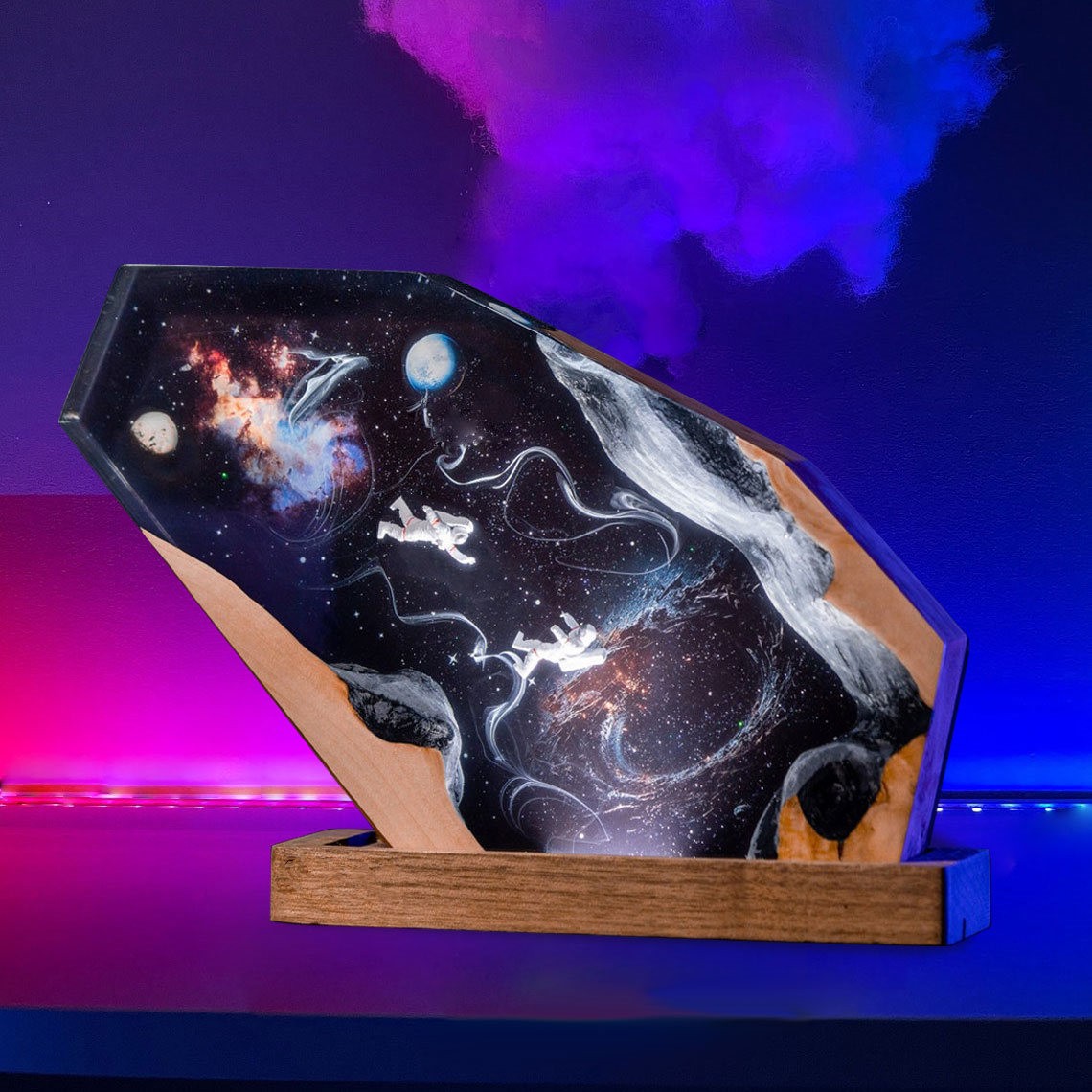 Space Galaxy Astronaut Resin Wood Art Lamp