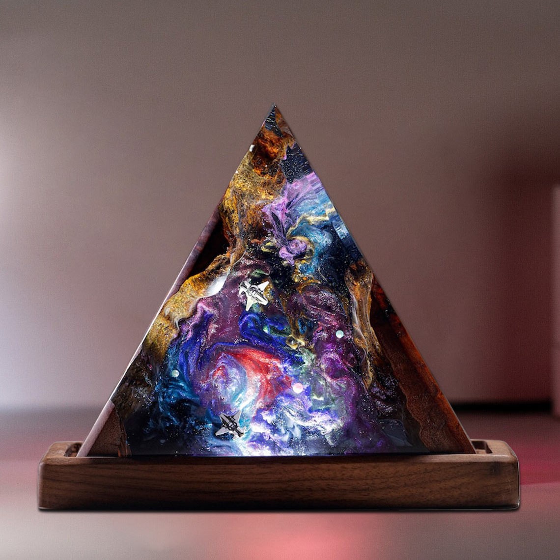 Space Galaxy Resin Wood Art Lamp