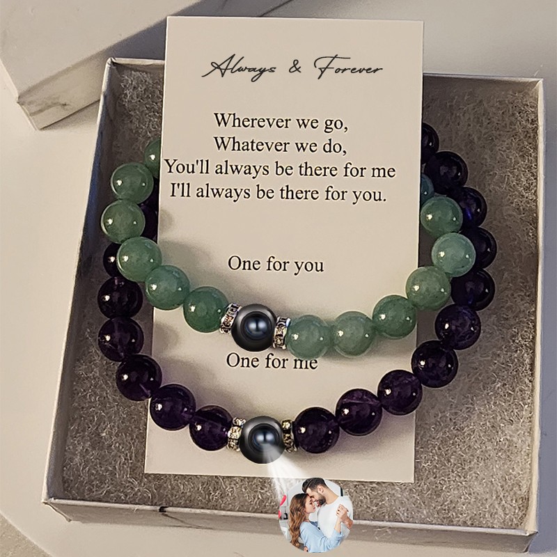 Personalized Matching Magnetic Crystal Couple Bracelets With Picture Inside For Girlfriend Boyfriend