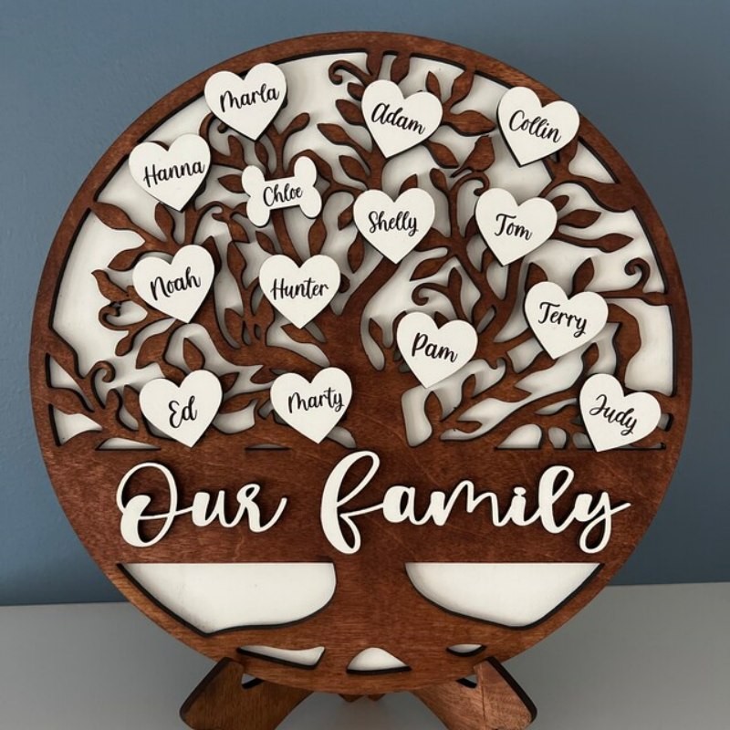 Personalized Wood Family Tree Sign Home Wall Art Decor For Christmas Family Anniversary Gift