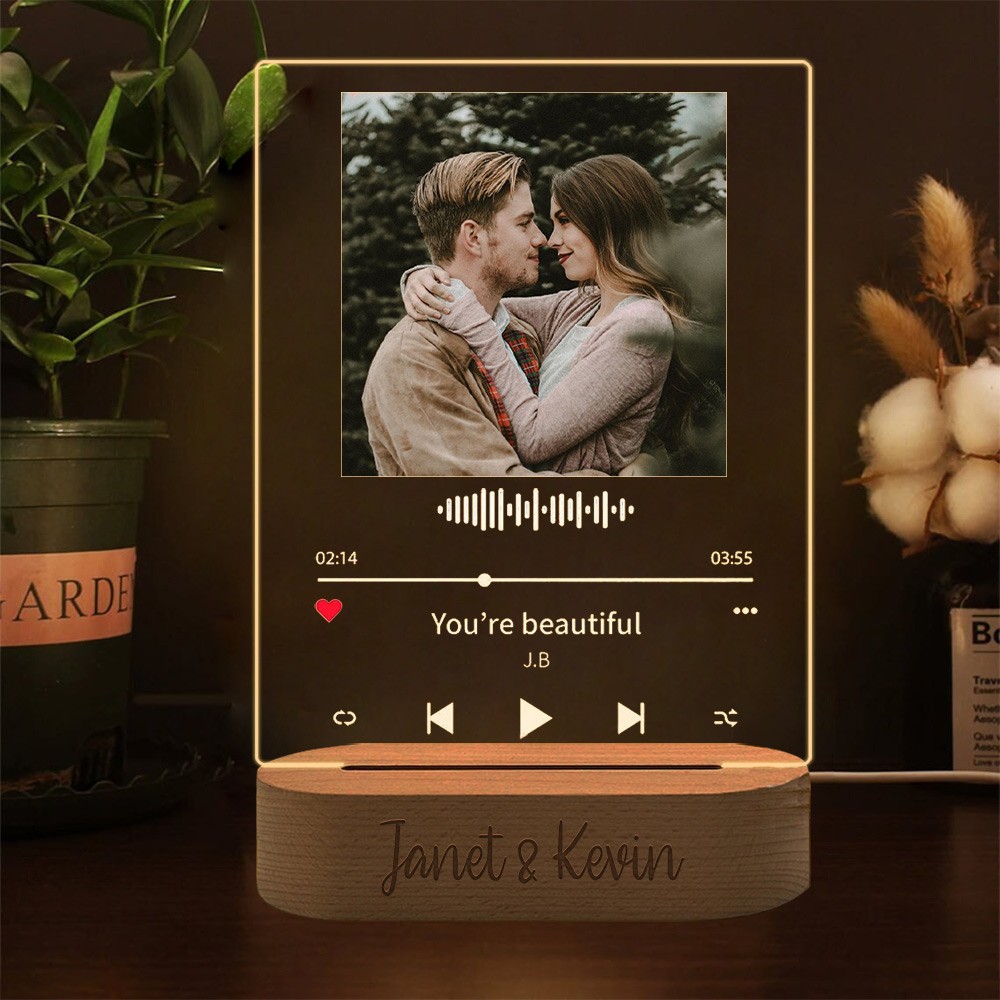 Personalized Photo Music Plaque Night Light Valentine's Day Gift For Girlfriend Boyfriend