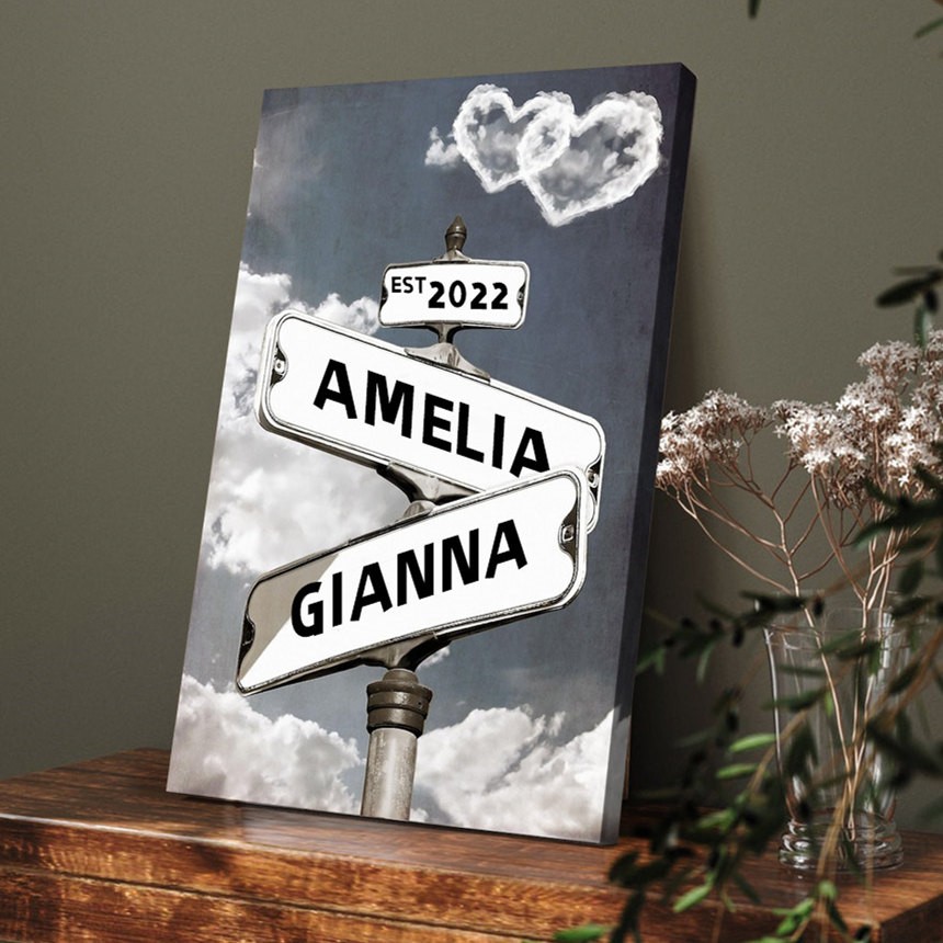 Personalized Couple Vintage Street Sign Canvas Print Wall Art For Valentine's Day Gift