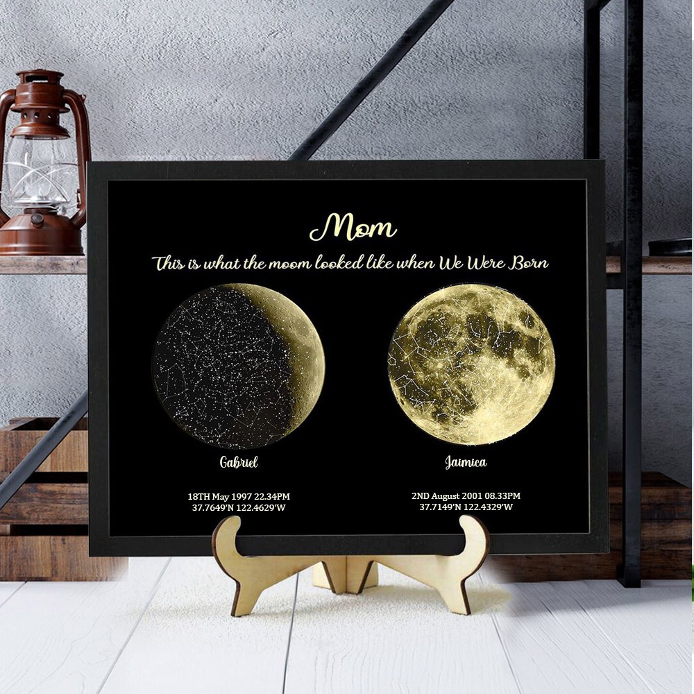 Custom Mom's Moon Phase Print Frame With Kids Names For Mother's Day Gifts