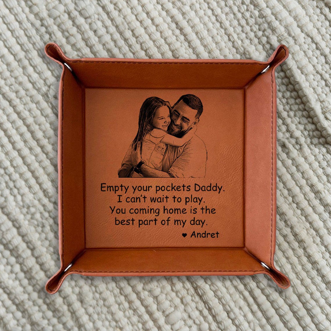 Empty your Pockets Daddy Personalized Valet Leather Tray for Dad Father's Day Gift from Kids