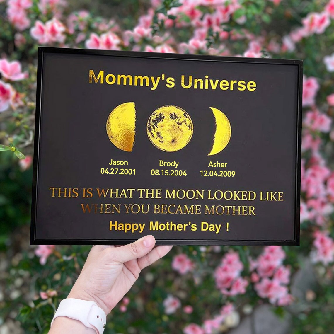 Custom Mommy's Universe Moon Phase Frame With Kids Names For Christmas Gift