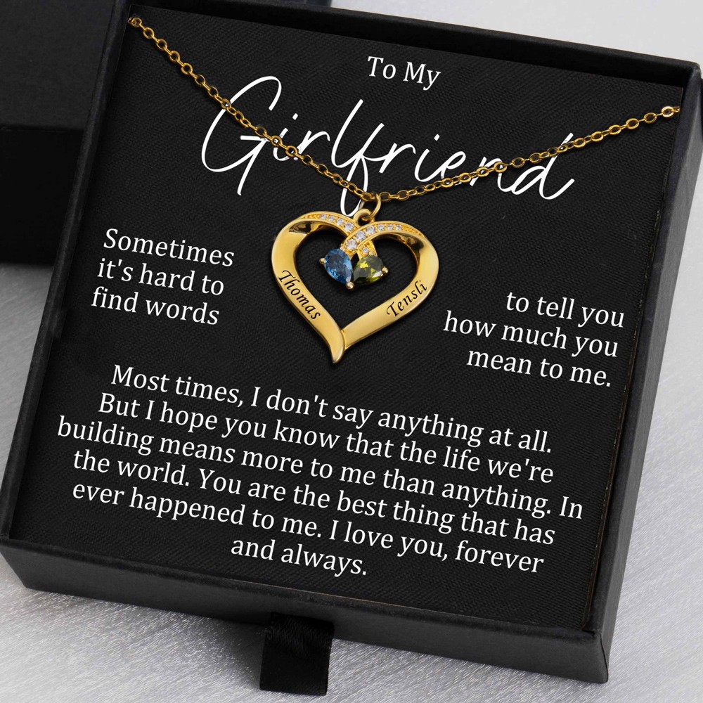 Personalized Couple Name Necklace With 2 Birthstones For Girlfriend Gift Ideas