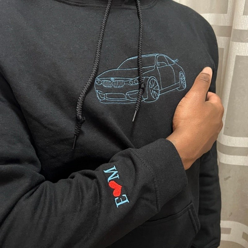 Custom Embroidered Car Outline Hoodie For Dad Men Car Lover Gift