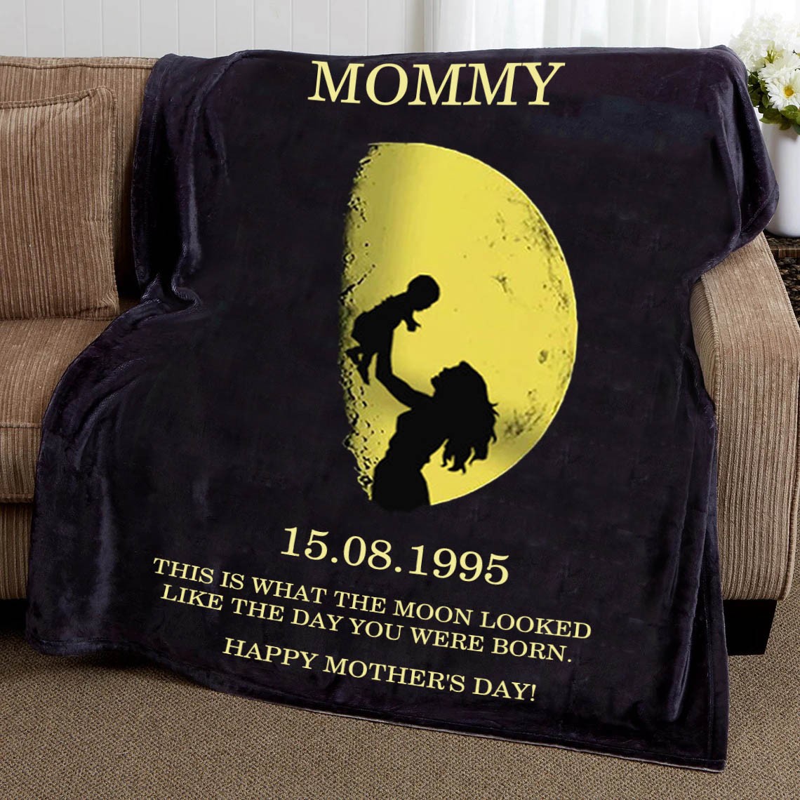 Personalized Moon Phase Blanket For Mother's Day Gift