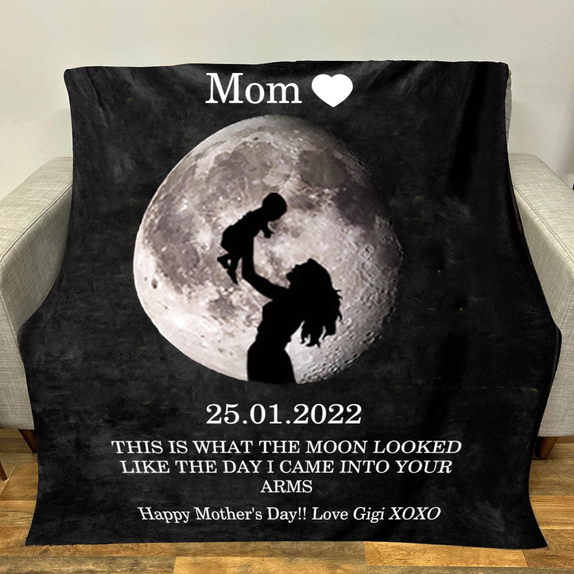 Personalized Moon Phase Blanket For Mother's Day Gift