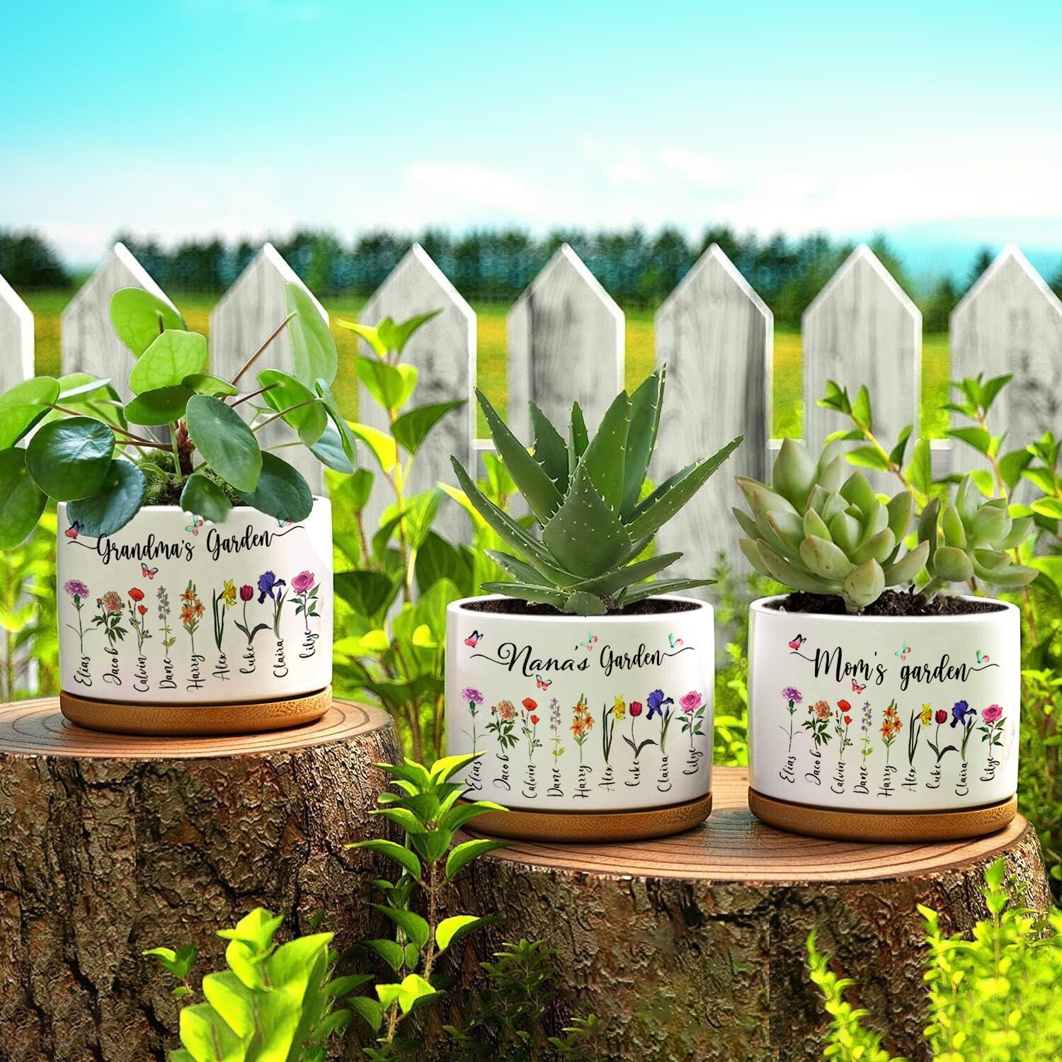 Custom Grandma's Garden Birth Flower Pot with Kids Names For Grandma Mom Anniversary Gift