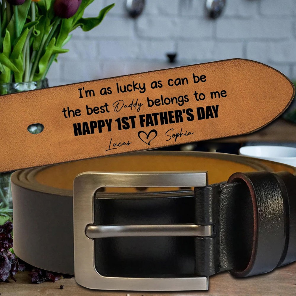 Personalized Engraved Leather Belt with Fist Bump for Father's Day Gift