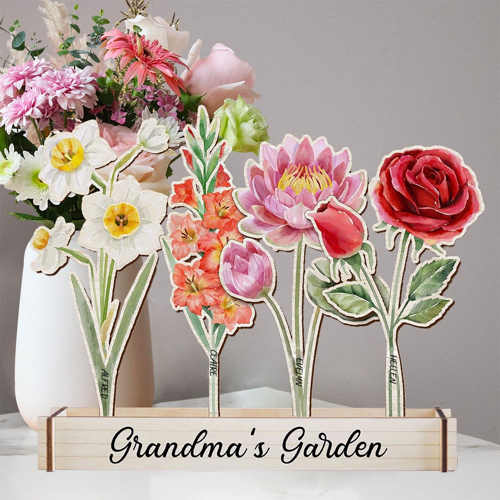 Custom Wood Birth Flower Grandma's Garden Home Decor For Family Christmas Gift