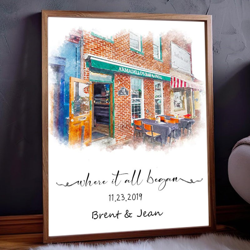 Where It All Began Custom Watercolor House Hand Painted Portrait From Photo For Valentine's Day Anniversary Gift