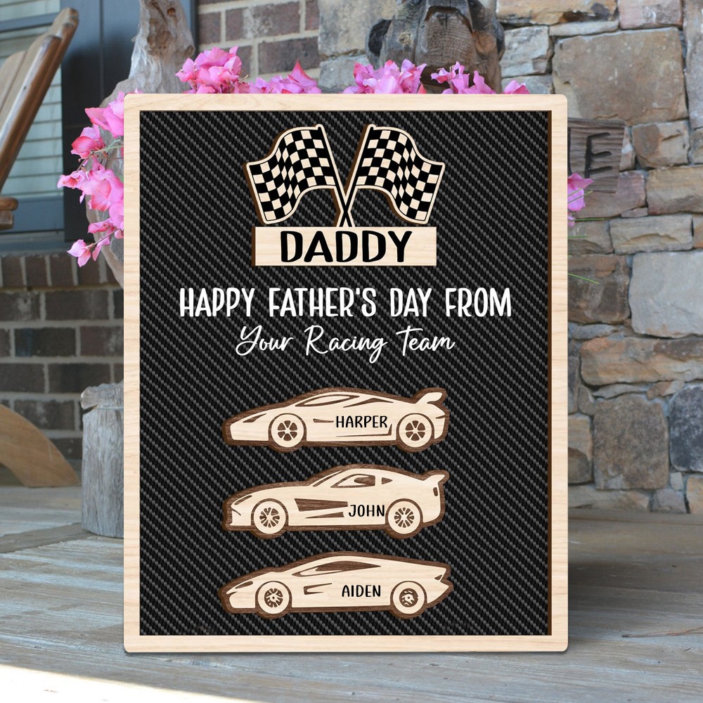 Dad's Racing Team Personalized Father's Day Gift Dad's Wood Plaque Decor