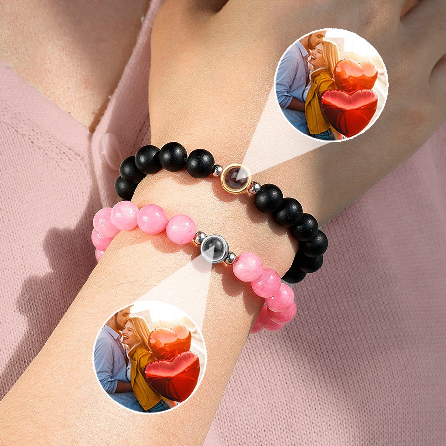 Custom Long Distance Magnetic Bracelets With Hidden Colorful Photo For Lovers Christmas Gift