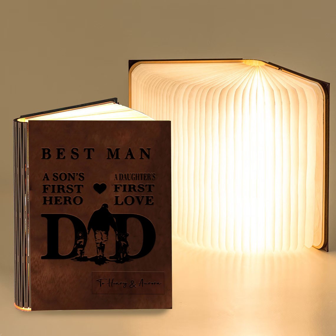 Personalized Wooden Folding Magnetic Glowing Book Lamp For Father's Day Gift