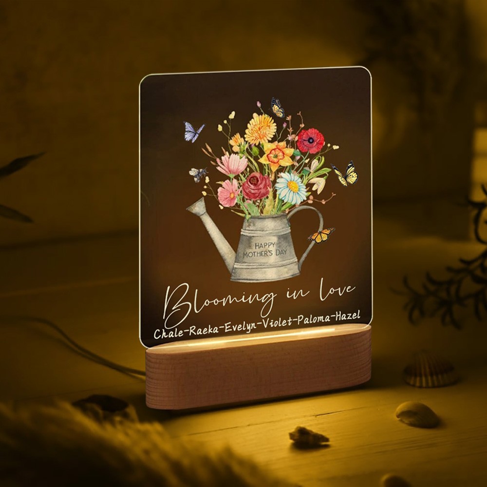 Custom Birth Flower Bouquet Acrylic Led Night Light For Mother's Day Gift