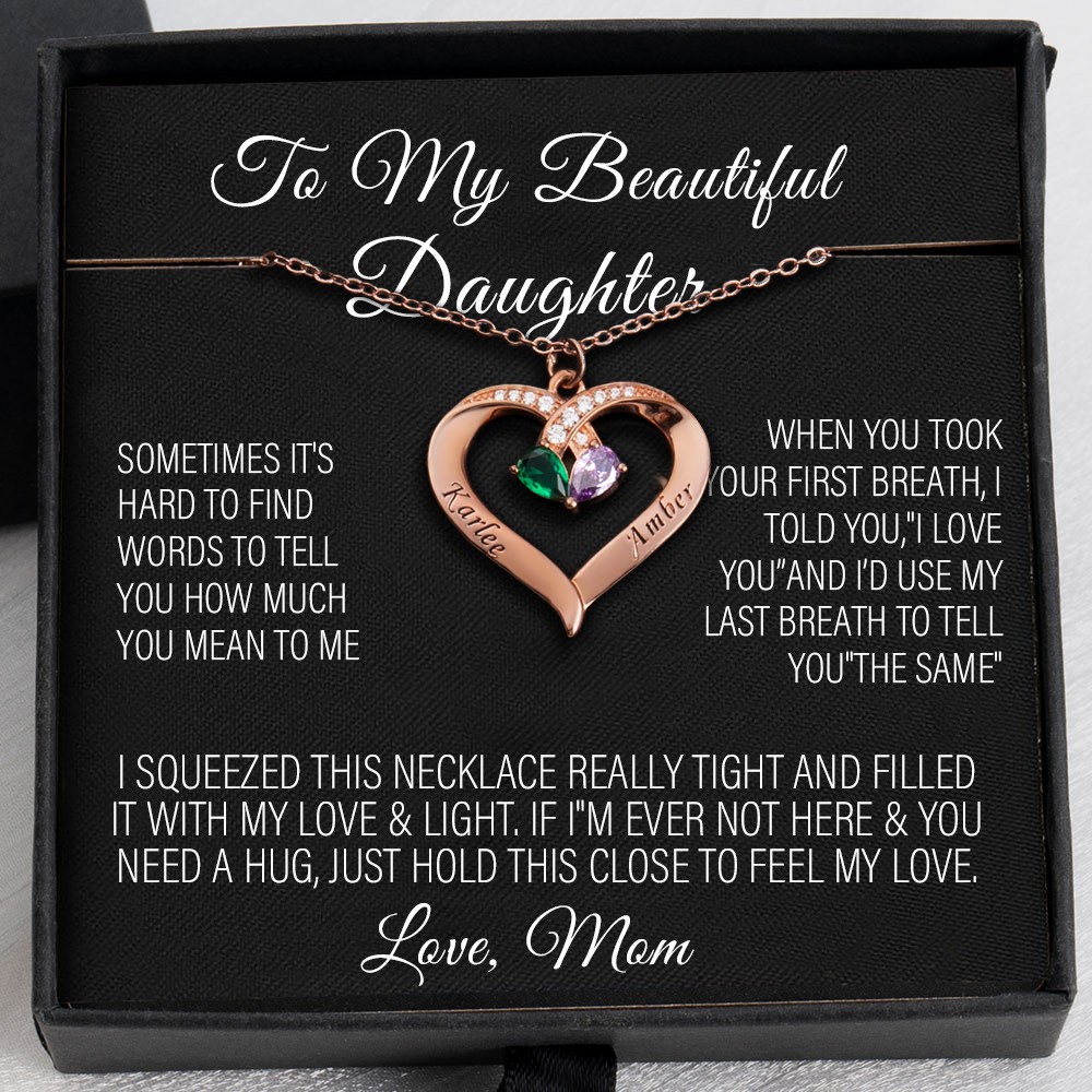 Custom Engraved Name Necklace With Birthstones Gifts For Daughter