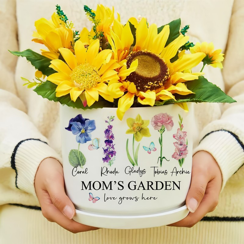 Custom Grandma's Garden Birth Flower Pot with Kids Names For Grandma Mom Anniversary Gift