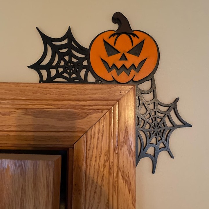 Funny Halloween Pumpkin Wooden Door Corner Sign Home Decor