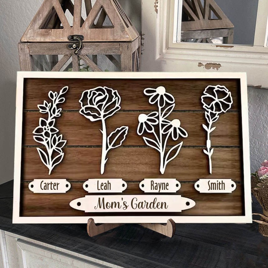 Custom Mom's Garden Birth Flower Frame Home Art For Grandma Family Christmas Gift