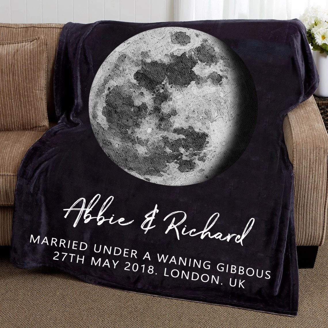 Personalized Moon Phase by Date Blanket For Couple Wedding Anniversary Valentine's Day Gift