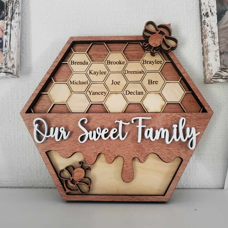 Personalized Bee Hive Family Wood Sign For Grandma Mom Christmas Gift