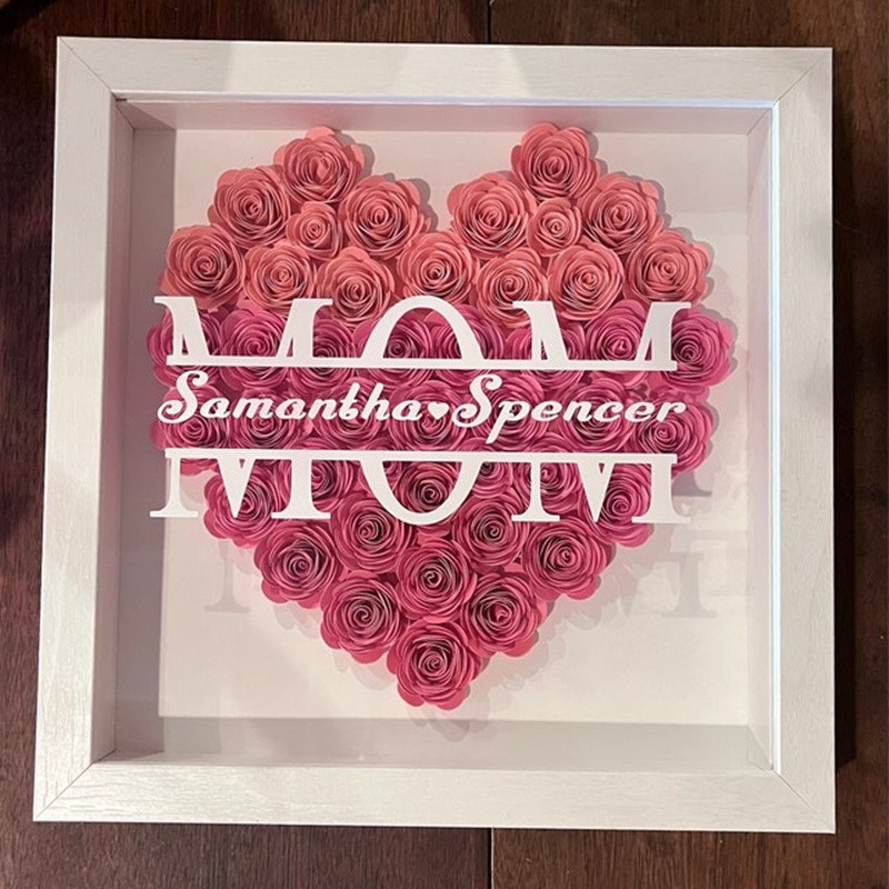 Custom Mom Flower Shadow Box with Kids Names For Mother's Day Gift