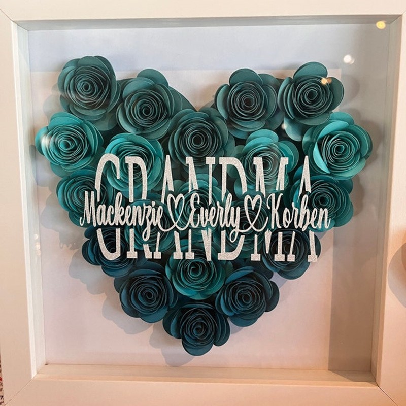 Custom Grandma Flower Shadow Box with Grandchildren Name For Christmas Gift