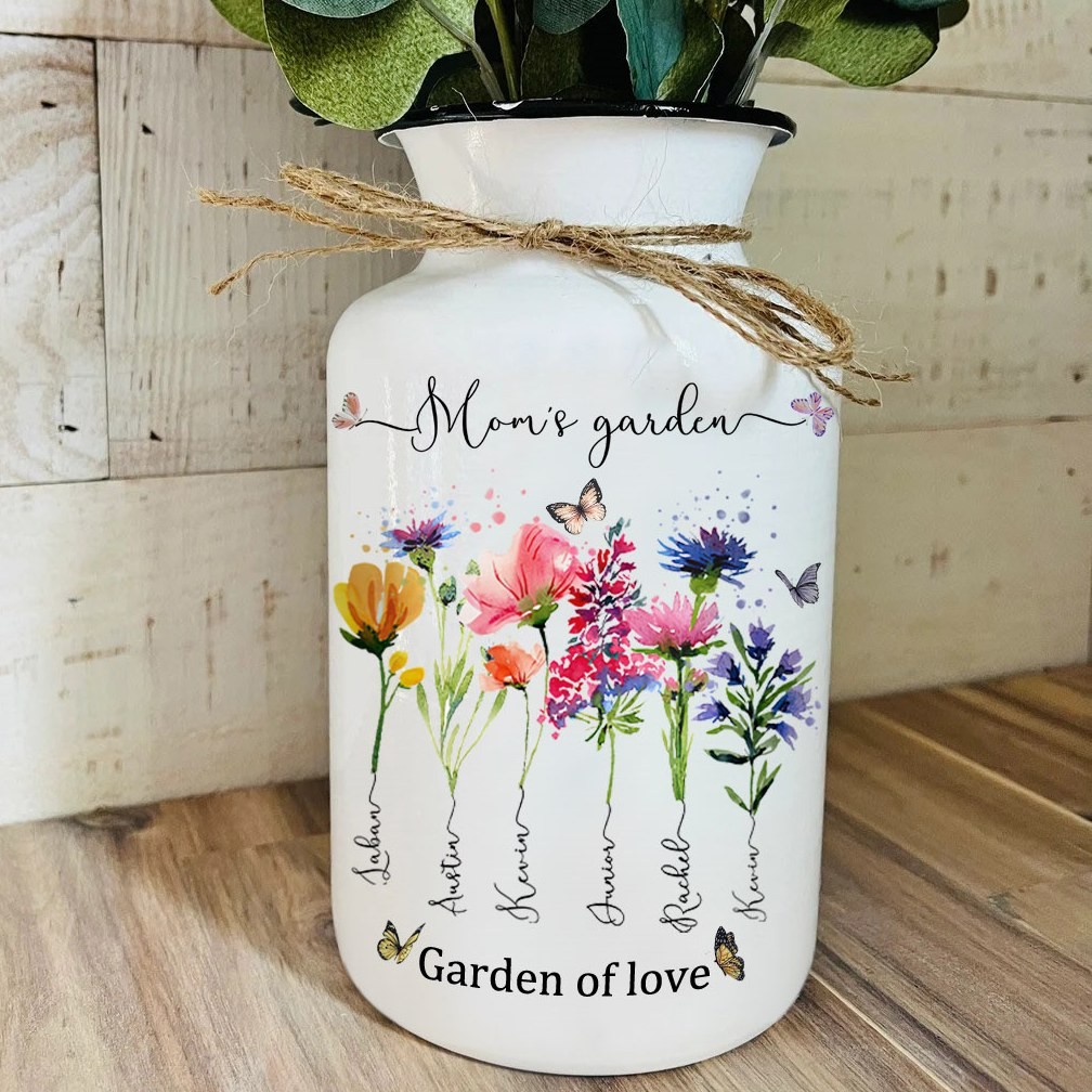 Custom Mom's Garden Birth Month Flower Vase For Christmas Day Gift Ideas