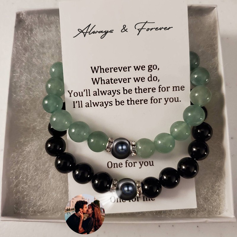 Custom Magnetic Charm Crystal Couple Bracelets Set With Memorial Photo Inside For Valentine's Day Gifts