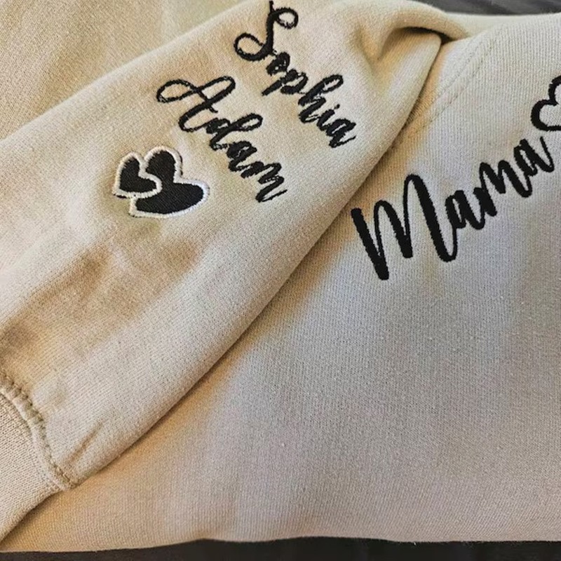 Custom Embroidered Mama Sweatshirt with Kids Names on Sleeve For Mom Grandma Mother's Day Gift