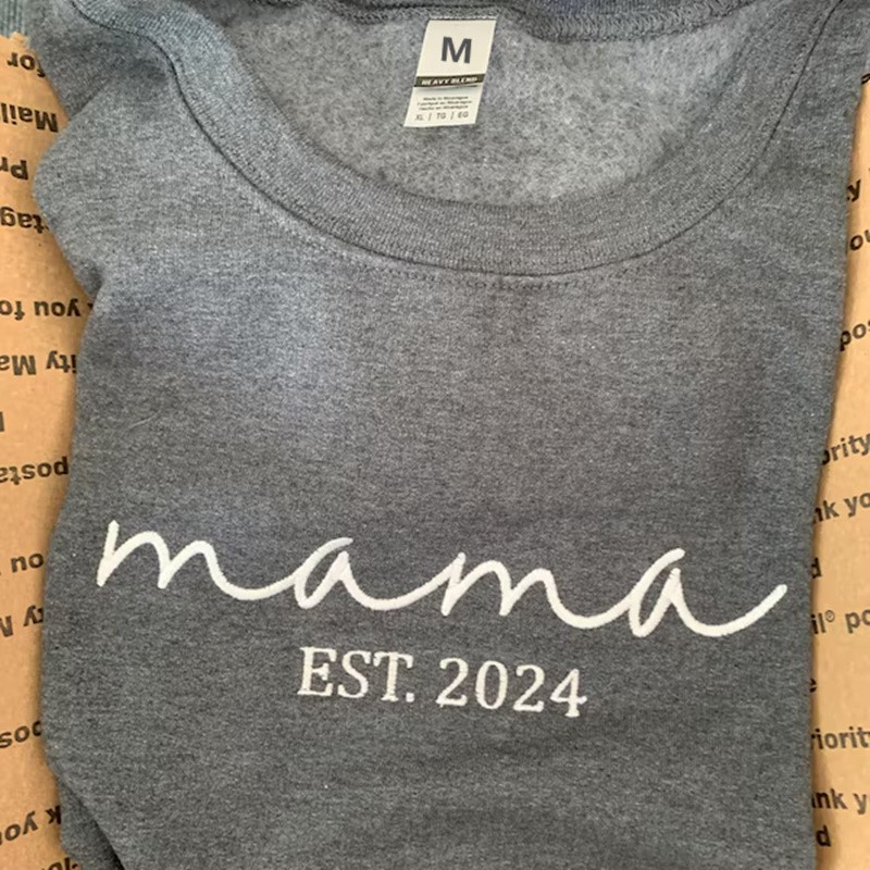 Personalized Embroidered MAMA Sweatshirt with Kids Names on Sleeve For New Mom Grandma Mother's Day Gift