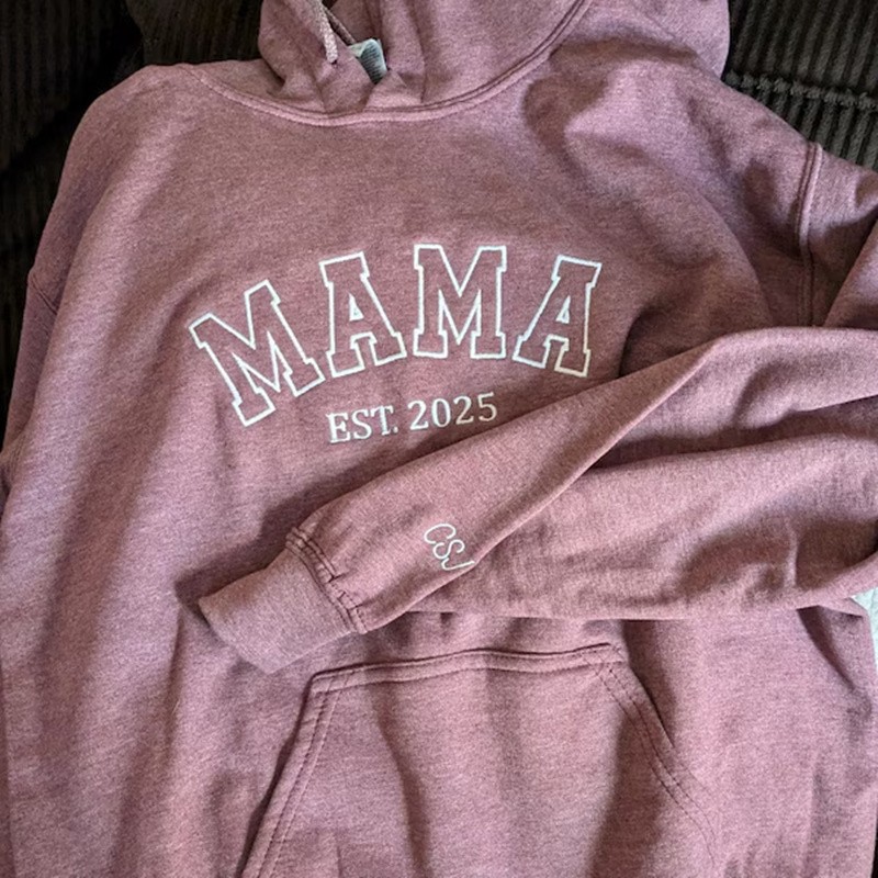 Personalized Embroidered Mama Sweatshirt Hoodie with Kids Names on Sleeve For New Mom Grandma Mother's Day Gift