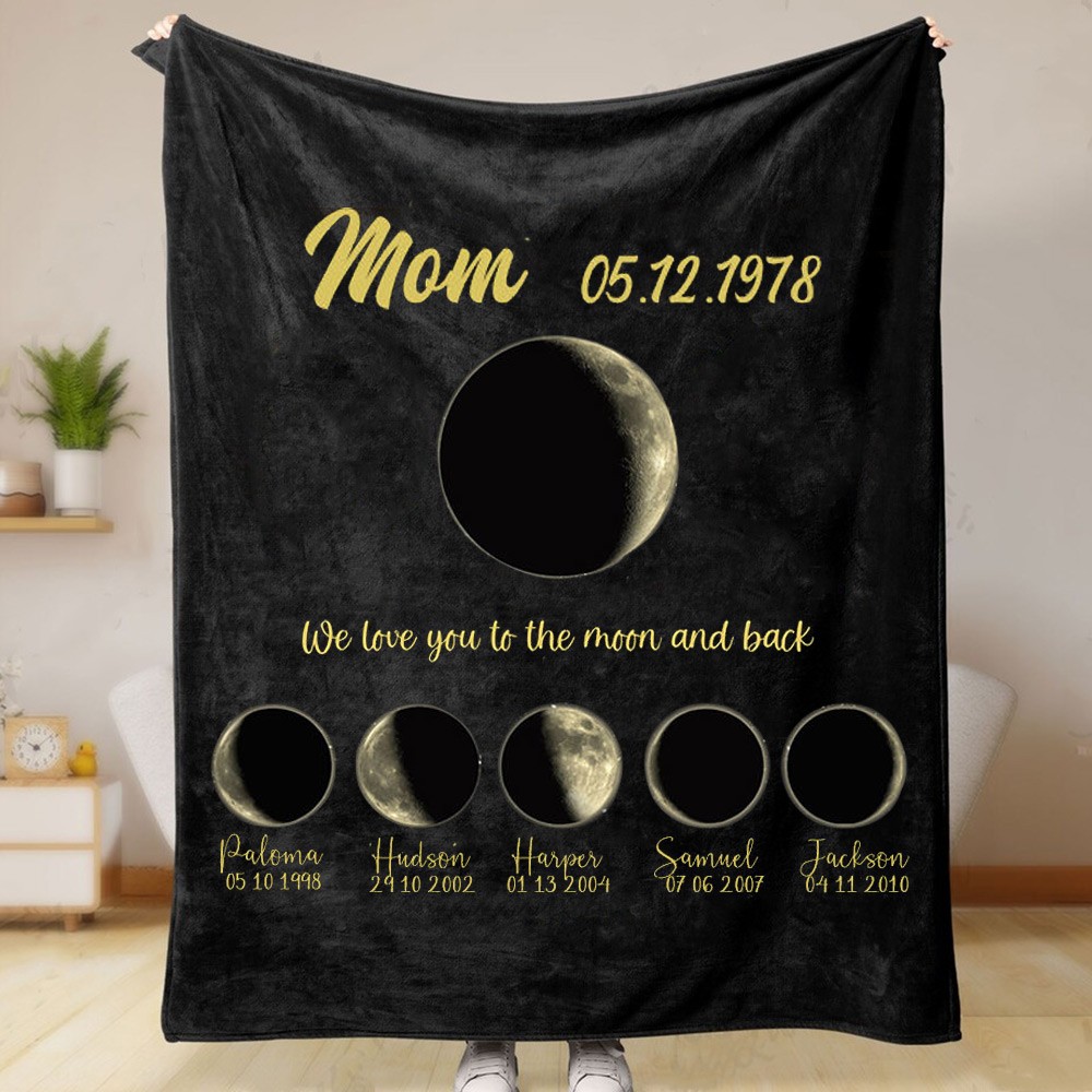 Personalized Family Moon Phase Blanket For Christmas Gift