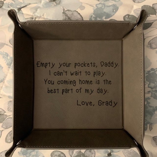 Empty your Pockets Daddy Personalized Valet Leather Tray for Dad Father's Day Gift from Kids