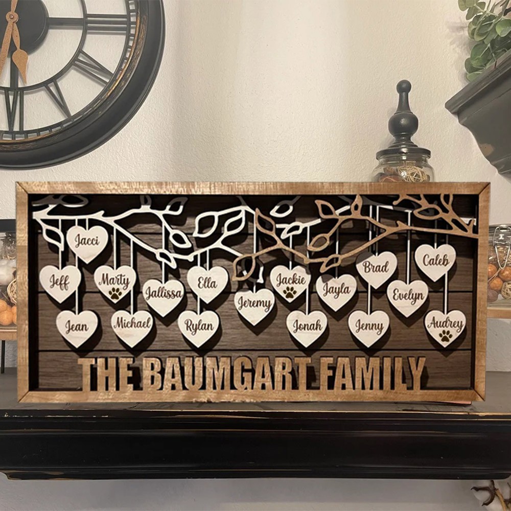 Personalized Wooden Family Tree Sign For Christmas Family Anniversary Gift